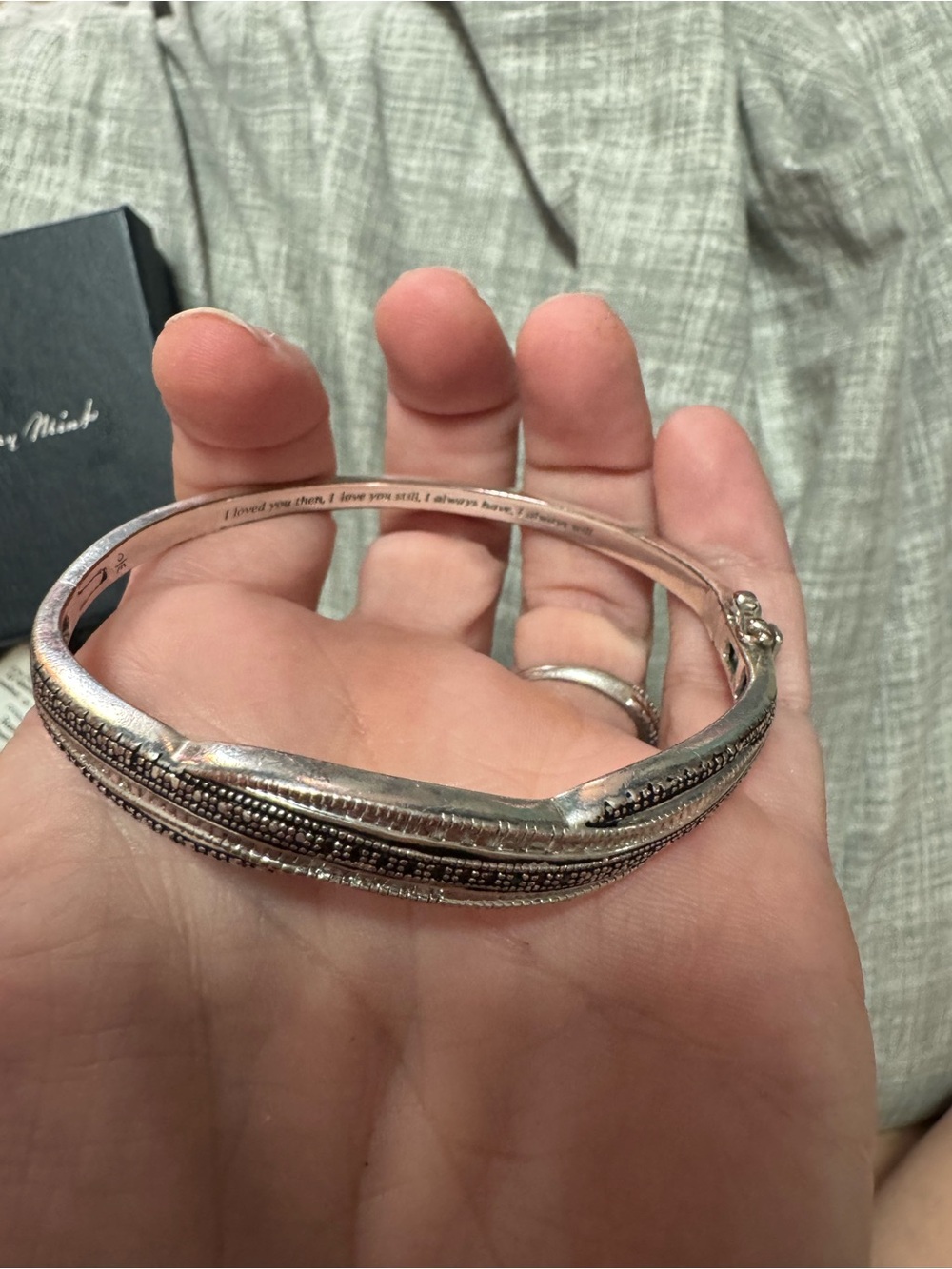 Danbury Mint Silver-Tone Hinged Bangle Bracelet with Beaded Detailing